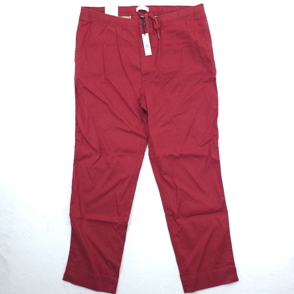 Banana Republic Men’s Flat Front Casual Pants XL Red Linen Cotton Spandex NWT